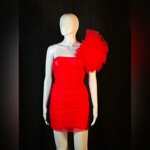HOUSE OF CB LONDON SHEER RED DRESS NEW WITH TAGS SIZE EXTRA SMALL